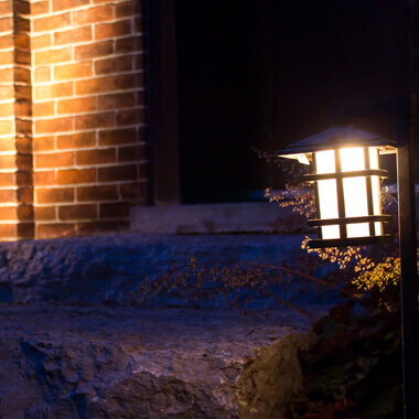 Stone steps and path lights