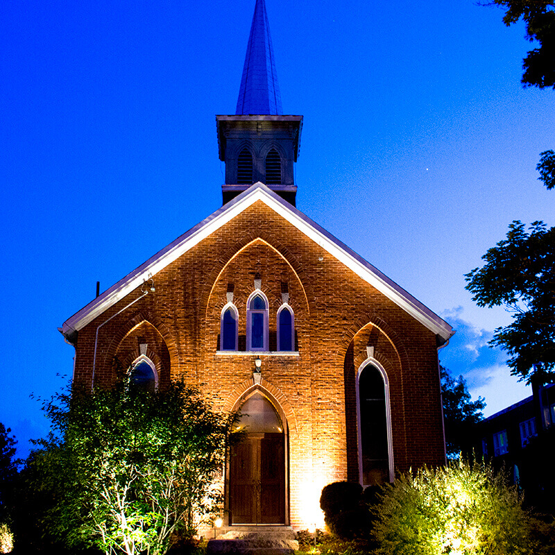 Church with outdoor lighting